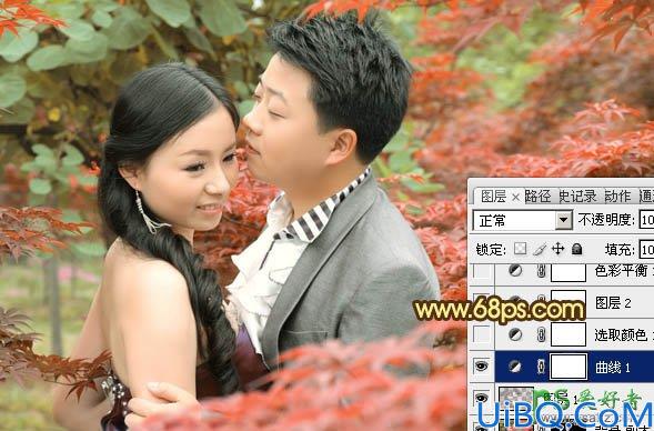 Photoshop调色教程：给漂亮的情侣婚片调出温馨的橙红色