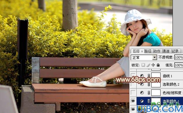 Photoshop调色教程：给公园中可爱的花季少女调出柔美的暖黄色