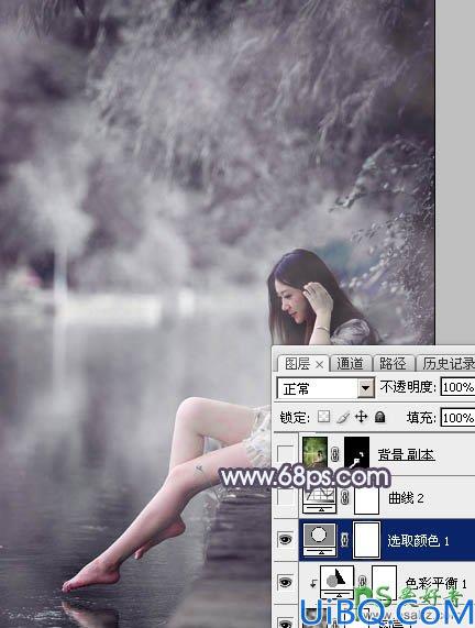 Photoshop美少女艺术照调色实例：给清纯的湖景少女图片调出高雅灰色调