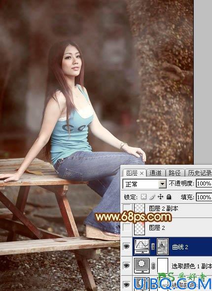 Photoshop给气质性感少妇外拍艺术照调出唯美的中性红色效果