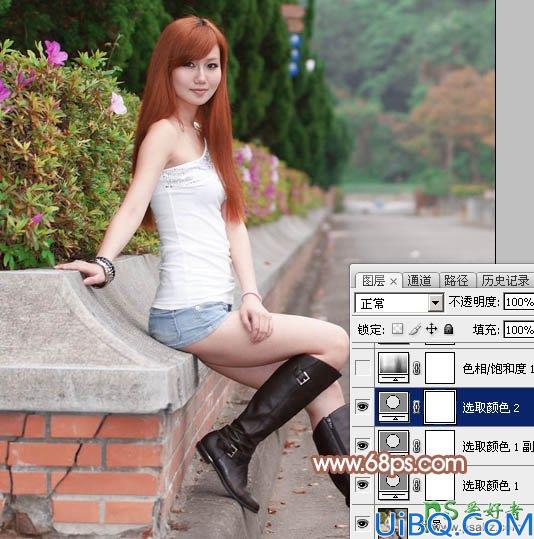 photoshop给街上自拍的可爱妹妹写真照快速调出甜美的粉红色