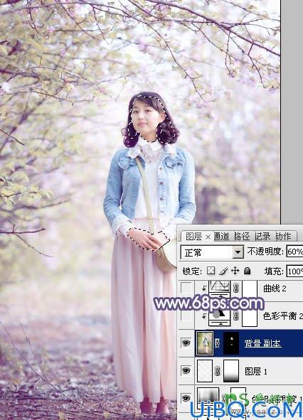 photoshop给春日花景中的青春少女艺术照调出梦幻的粉紫色