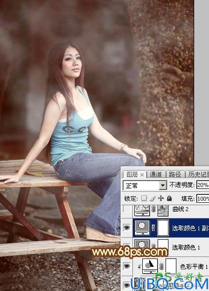 Photoshop给气质性感少妇外拍艺术照调出唯美的中性红色效果