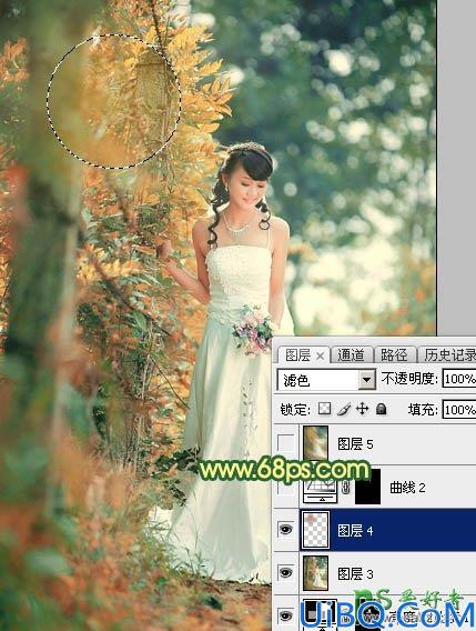 Photoshop婚纱照调色实例：给树林中的美女婚纱照调出甜美的橙黄色风格