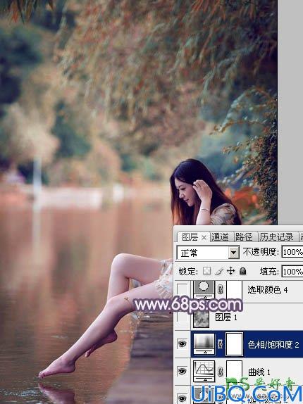 photoshop给清新玉足少女写真照调出漂亮的暖紫色效果