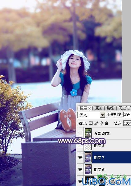 Photoshop美女图片调色实例：给夏日清新少女写真照调出时尚冷色效果