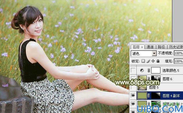 Photoshop韩国美女图片后期调色美化教程：给漂亮韩国美女调出黄绿阳光色