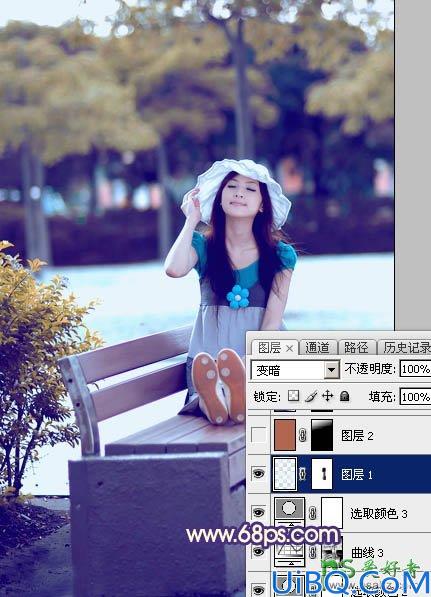 Photoshop美女图片调色实例：给夏日清新少女写真照调出时尚冷色效果