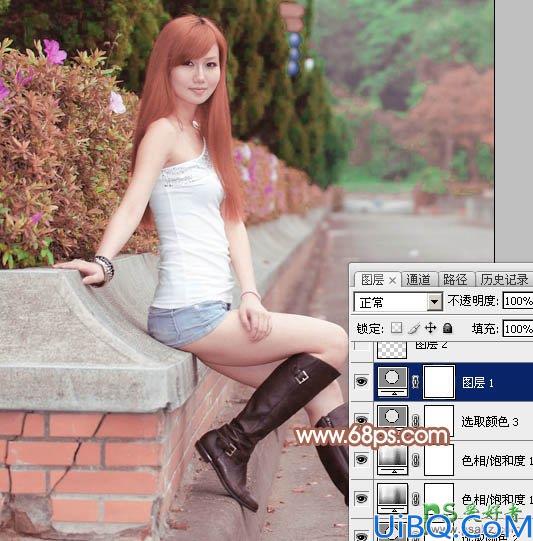 photoshop给街上自拍的可爱妹妹写真照快速调出甜美的粉红色