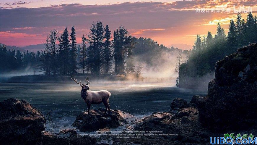 Photoshop场景合成实例：创意打造晨曦中唯美的生态湖景，原始生态环境。