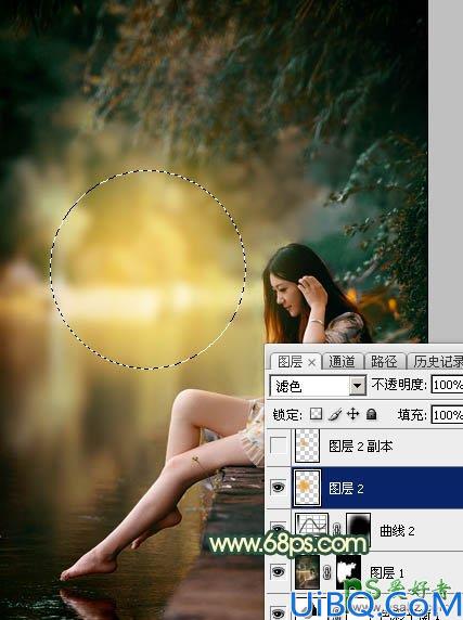 Photoshop女生唯美图片调色：给水塘边自拍的少女清新照片调出唯美的黄色