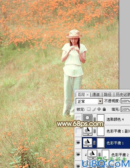 Photoshop给花草甸中的未成年少女写真照调出甜美的韩系粉红色