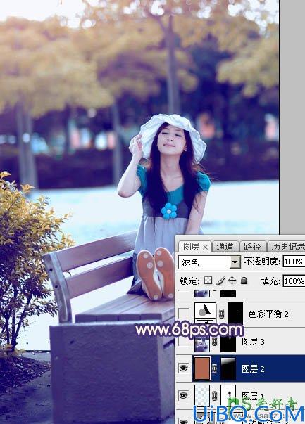 Photoshop美女图片调色实例：给夏日清新少女写真照调出时尚冷色效果