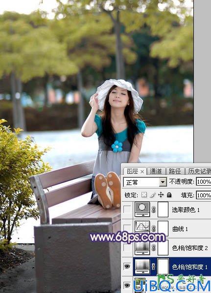 Photoshop美女图片调色实例：给夏日清新少女写真照调出时尚冷色效果