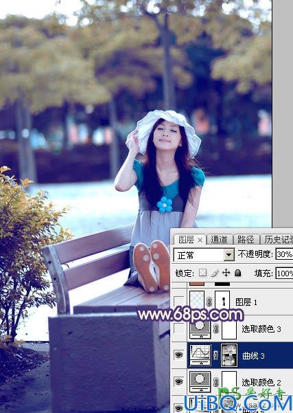 Photoshop美女图片调色实例：给夏日清新少女写真照调出时尚冷色效果