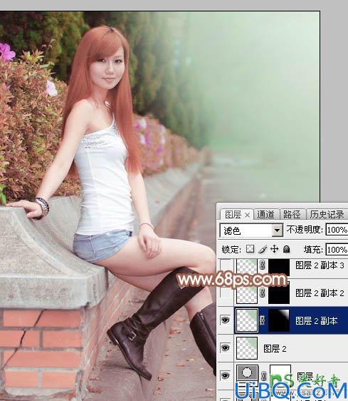 photoshop给街上自拍的可爱妹妹写真照快速调出甜美的粉红色