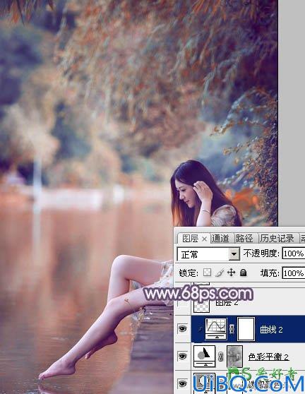 photoshop给清新玉足少女写真照调出漂亮的暖紫色效果