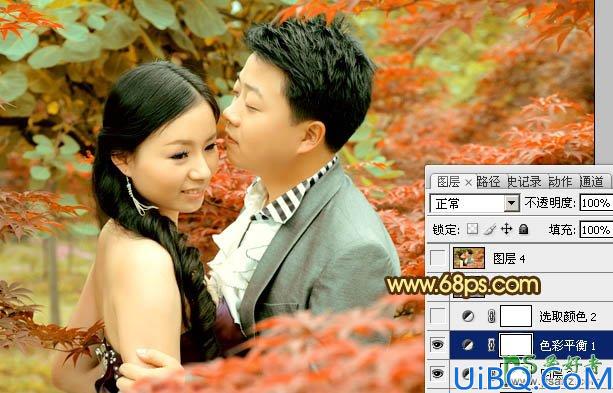 Photoshop调色教程：给漂亮的情侣婚片调出温馨的橙红色