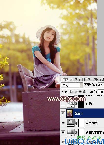 Photoshop美女图片调色教程：给性感的女人摄影外景写真照调出秋景黄色调