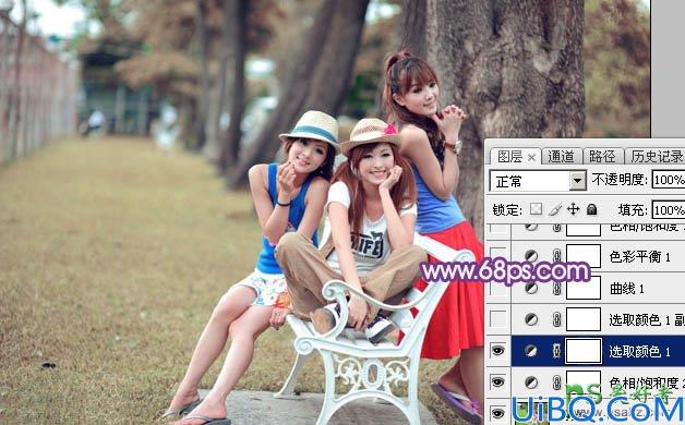 Photoshop调色教程：给唯美可爱的90后妹妹公园写真照调出粉紫色效果