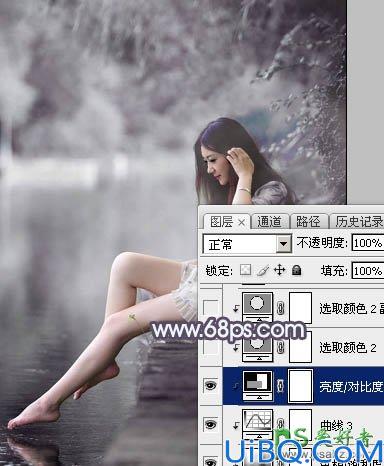 Photoshop美少女艺术照调色实例：给清纯的湖景少女图片调出高雅灰色调