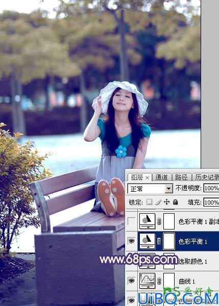 Photoshop美女图片调色实例：给夏日清新少女写真照调出时尚冷色效果