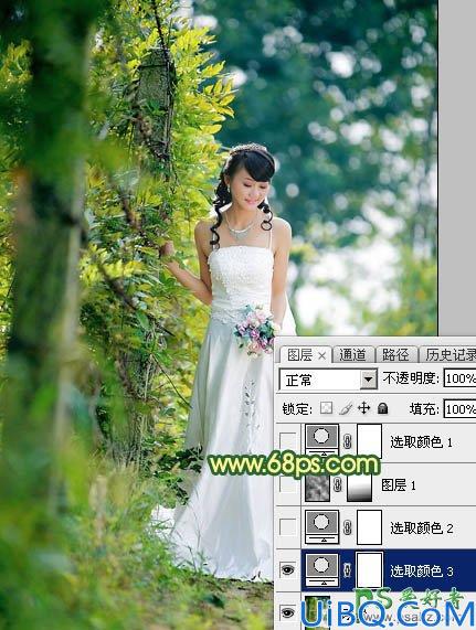 Photoshop婚纱照调色实例：给树林中的美女婚纱照调出甜美的橙黄色风格