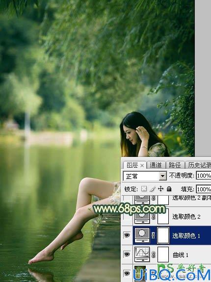 Photoshop女生唯美图片调色：给水塘边自拍的少女清新照片调出唯美的黄色