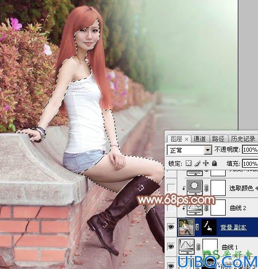 photoshop给街上自拍的可爱妹妹写真照快速调出甜美的粉红色