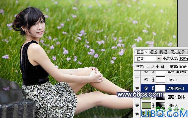 Photoshop调色教程：巧用云彩滤镜等工具给美女外景照调出梦幻淡绿色效果