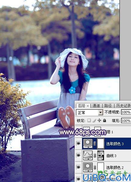 Photoshop美女图片调色实例：给夏日清新少女写真照调出时尚冷色效果