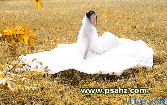 Photoshop唯美婚纱照图片调色教程：给漂亮美女婚片调出个性暖调效果