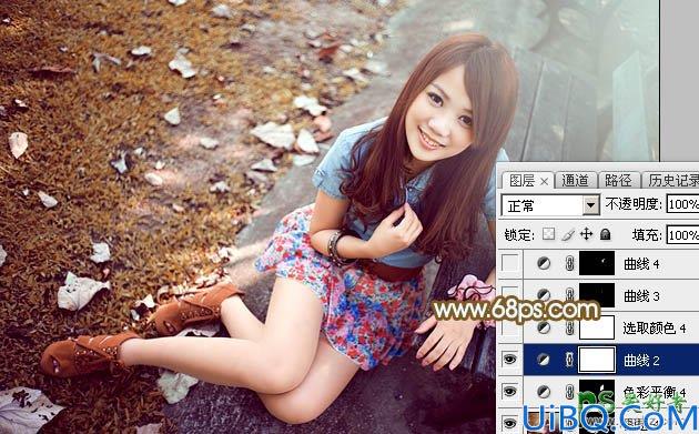 Photoshop调色教程：给洁白如玉的美腿少女公园写真照调出秋季暖褐色