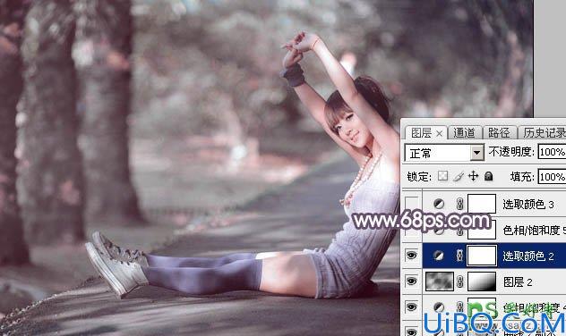 Photoshop给晨曦中的果子美女写真图片调出柔美的中性灰红色效果