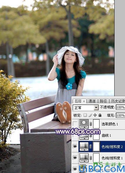 Photoshop美女图片调色实例：给夏日清新少女写真照调出时尚冷色效果