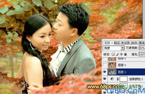 Photoshop调色教程：给漂亮的情侣婚片调出温馨的橙红色