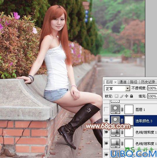 photoshop给街上自拍的可爱妹妹写真照快速调出甜美的粉红色