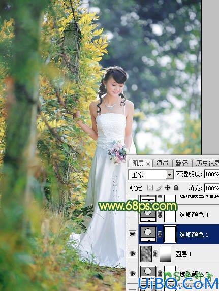 Photoshop婚纱照调色实例：给树林中的美女婚纱照调出甜美的橙黄色风格