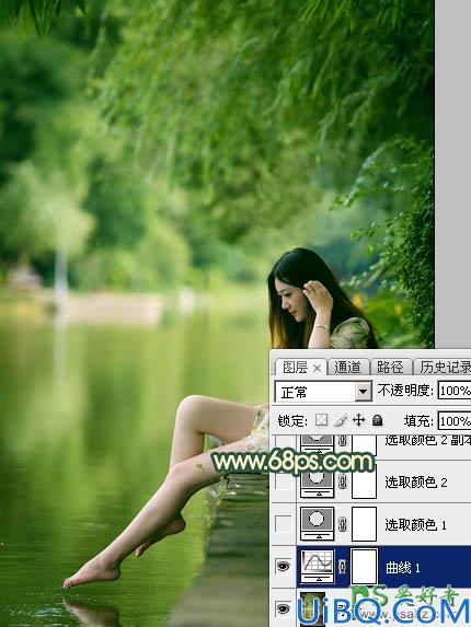 Photoshop女生唯美图片调色：给水塘边自拍的少女清新照片调出唯美的黄色