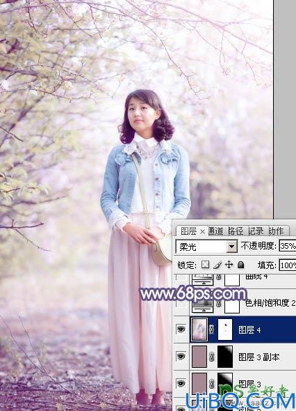 photoshop给春日花景中的青春少女艺术照调出梦幻的粉紫色