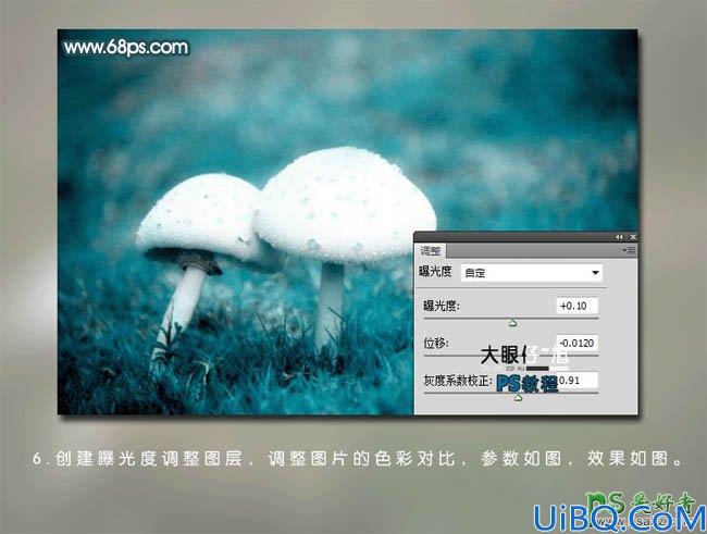 Photoshop调色教程：给一对漂亮的小蘑菇图片调出伤感的青色调