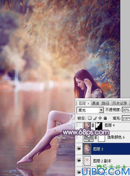 photoshop给清新玉足少女写真照调出漂亮的暖紫色效果