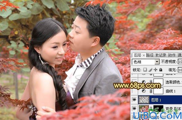 Photoshop调色教程：给漂亮的情侣婚片调出温馨的橙红色