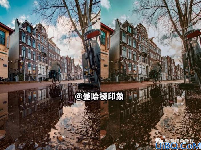 Photoshop电影色后期教程：给影视剧中普通的街景照片调出电复古影色调。