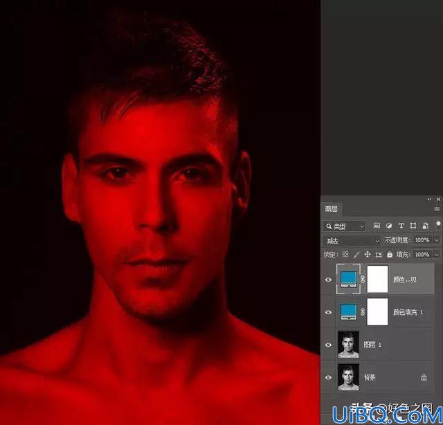 创意照片，在Photoshop用渐变工具和图层混合模式制作红蓝人像照片