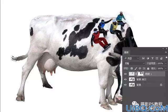 Photoshop创意合成实例：设计一幅运动员在奶牛背上滑雪的场景，创意图片
