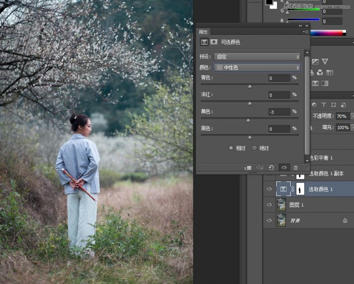 冷色效果，在Photoshop里调出外景梅花人像唯美冷色效果