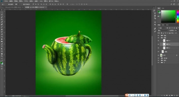 Photoshop创意合成实例：利用合成技术打造一把逼真个性的西瓜茶壶。