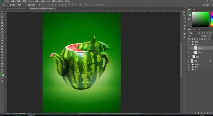 Photoshop创意合成实例：利用合成技术打造一把逼真个性的西瓜茶壶。