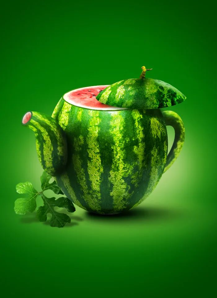 Photoshop创意合成实例：利用合成技术打造一把逼真个性的西瓜茶壶。